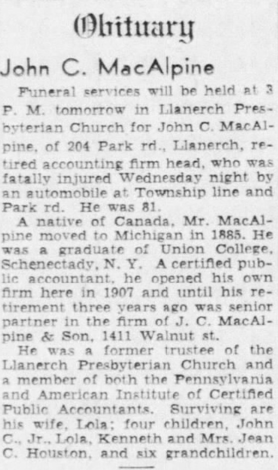 John MacAlpine dies
